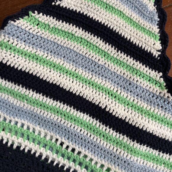 Aerie NWT Striped Crochet Knit Halter Top Blue Green White M/L Boho Summer - Picture 2 of 5